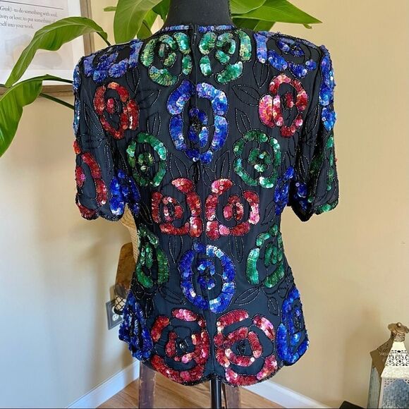 VINTAGE Stenay Sequin Beaded Flower Top - Picture 7 of 10